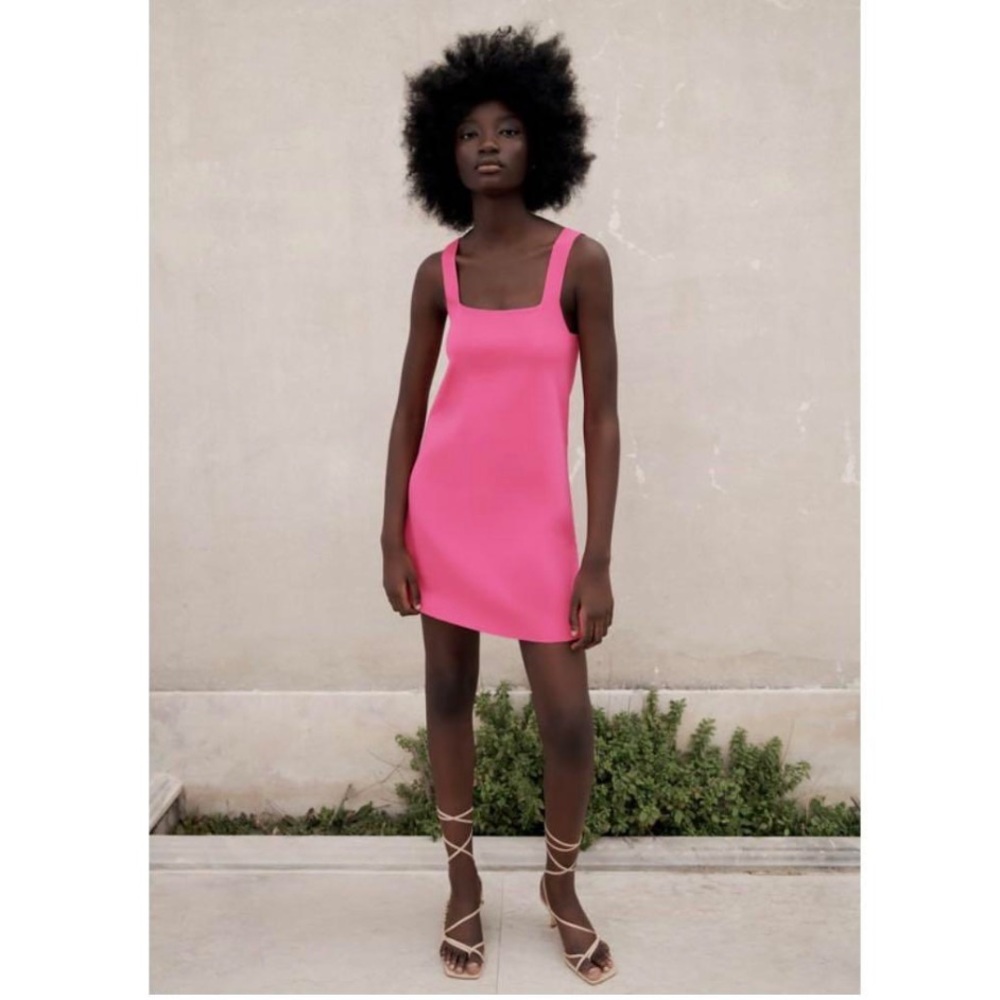 Zara Square Neck Pink Knit Dress Size Small